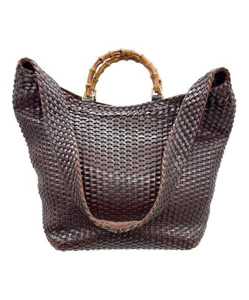 GUCCI（グッチ）GUCCI (グッチ) バンブー編み込みバッグ ブラウンの古着・服飾アイテム