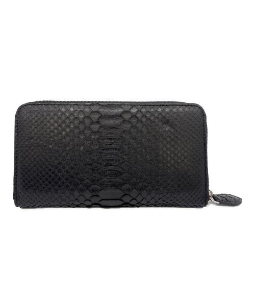 PYTHON SKIN GENUINE（パイソンスキンジェニュイン）PYTHON SKIN GENUINE (パイソンスキンジェニュイン) ラウンド長財布 ブラック 未使用品の古着・服飾アイテム