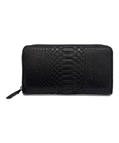 PYTHON SKIN GENUINE（パイソンスキンジェニュイン）PYTHON SKIN GENUINE (パイソンスキンジェニュイン) ラウンド長財布 ブラック 未使用品の古着・服飾アイテム