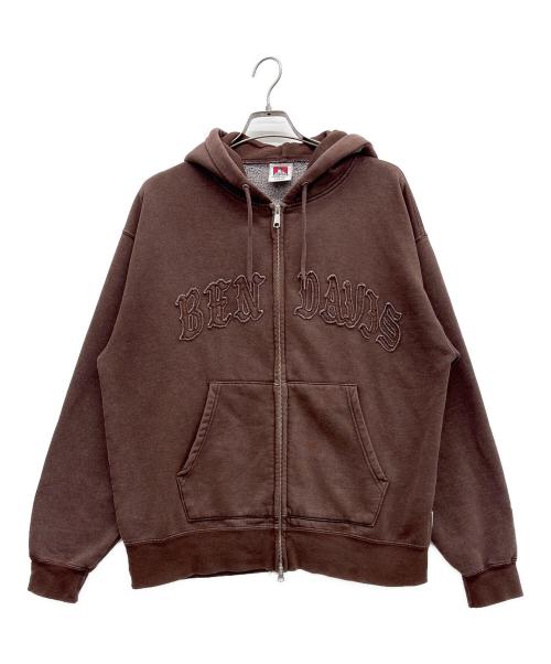 BEN DAVIS（ベンデイビス）BEN DAVIS (ベンデイビス) パウダーブリーチ加工 フロントロゴ フェードジップパーカー ブラウン サイズ:Lの古着・服飾アイテム