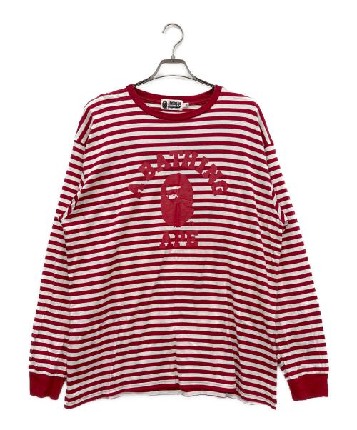 A BATHING APE（アベイシングエイプ）A BATHING APE (アベイシングエイプ) ロングスリーブカットソー レッド×ホワイト サイズ:3XLの古着・服飾アイテム