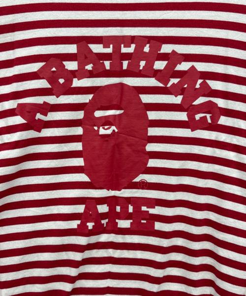 A BATHING APE（アベイシングエイプ）A BATHING APE (アベイシングエイプ) ロングスリーブカットソー レッド×ホワイト サイズ:3XLの古着・服飾アイテム