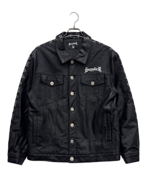 SUPPLIER（サプライヤー）SUPPLIER (サプライヤー) フェイクレザー×デニム切替ジャケット ブラック サイズ:Lの古着・服飾アイテム
