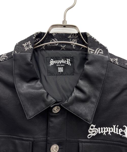SUPPLIER（サプライヤー）SUPPLIER (サプライヤー) フェイクレザー×デニム切替ジャケット ブラック サイズ:Lの古着・服飾アイテム