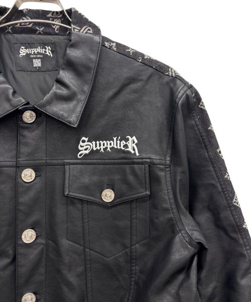 SUPPLIER（サプライヤー）SUPPLIER (サプライヤー) フェイクレザー×デニム切替ジャケット ブラック サイズ:Lの古着・服飾アイテム