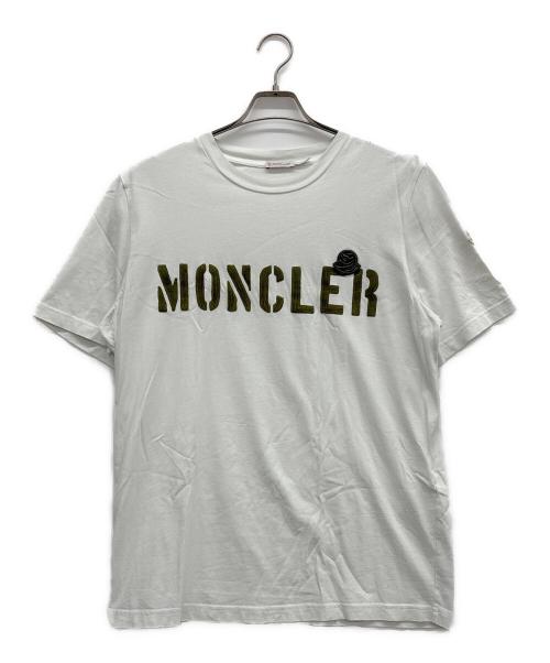 MONCLER（モンクレール）MONCLER (モンクレール) ラバーロゴTシャツ ホワイト×ブラウン サイズ:Mの古着・服飾アイテム