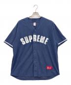 SUPREMEシュプリーム）の古着「ULTRASUEDE MESH BASEBALL JERSEY」｜ネイビー×ホワイト