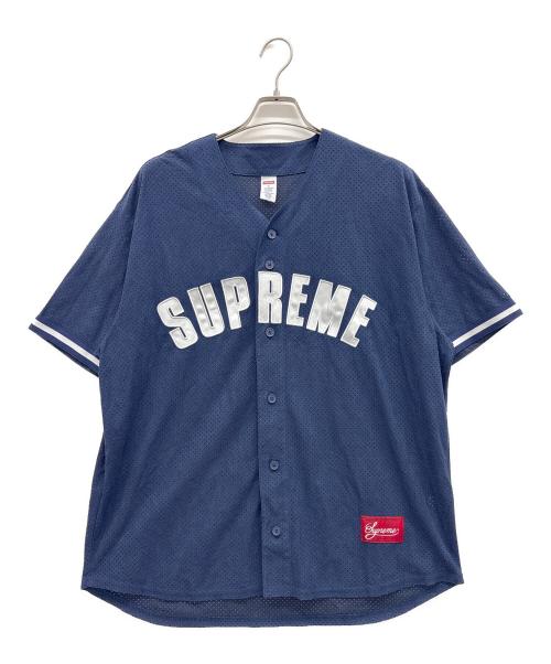 SUPREME（シュプリーム）SUPREME (シュプリーム) ULTRASUEDE MESH BASEBALL JERSEY ネイビー×ホワイト サイズ:XLの古着・服飾アイテム