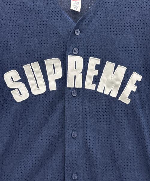SUPREME（シュプリーム）SUPREME (シュプリーム) ULTRASUEDE MESH BASEBALL JERSEY ネイビー×ホワイト サイズ:XLの古着・服飾アイテム