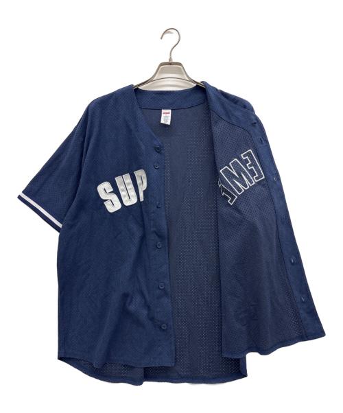 SUPREME（シュプリーム）SUPREME (シュプリーム) ULTRASUEDE MESH BASEBALL JERSEY ネイビー×ホワイト サイズ:XLの古着・服飾アイテム