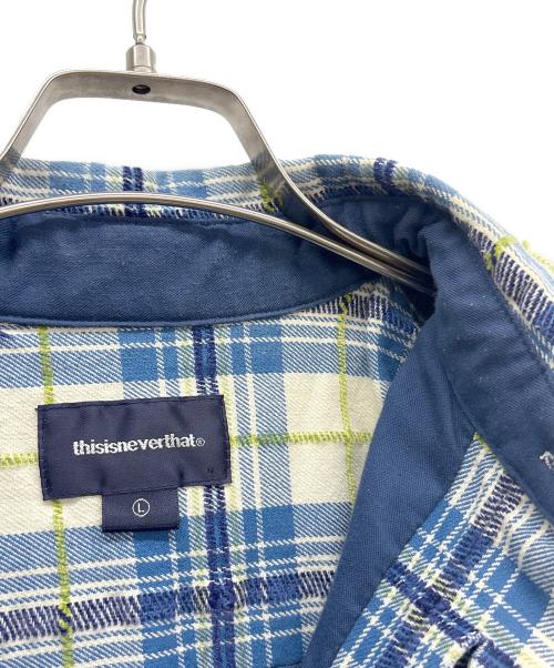 thisisneverthat（ディスイズネバーザット）thisisneverthat (ディスイズネバーザット) ロゴチェック柄シャツジャケット ブルー サイズ:Lの古着・服飾アイテム