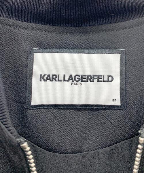 Karl Lagerfeld（カール ラガーフェルド）Karl Lagerfeld (カール ラガーフェルド) ジップアッププリーツドッキングワンピース ブラック×ホワイト サイズ:胸囲85の古着・服飾アイテム