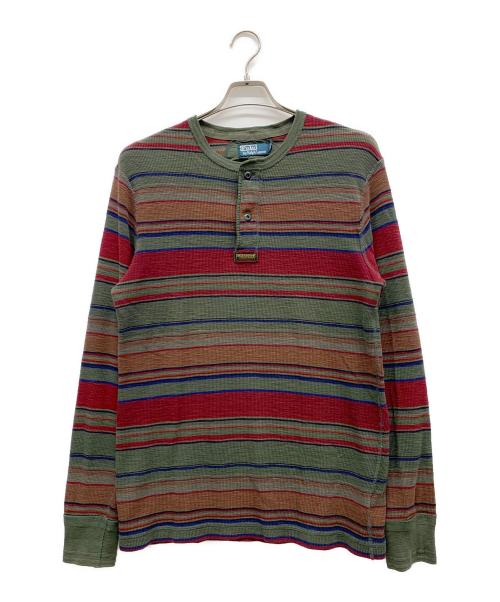 POLO BY RALPH LAUREN（ポロ バイ ラルフローレン）POLO BY RALPH LAUREN (ポロ バイ ラルフローレン) ヘンリーネックカットソー グリーン×レッド サイズ:Mの古着・服飾アイテム