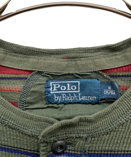 POLO BY RALPH LAUREN（ポロ バイ ラルフローレン）POLO BY RALPH LAUREN (ポロ バイ ラルフローレン) ヘンリーネックカットソー グリーン×レッド サイズ:Mの古着・服飾アイテム