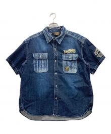 VANSON（バンソン）の古着「デニム半袖シャツ」｜ネイビー