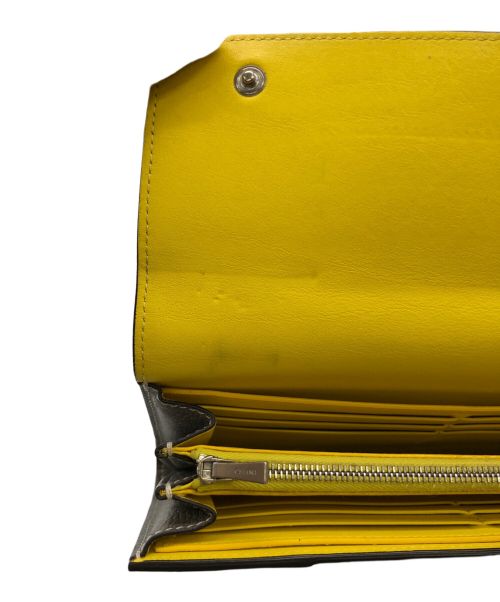 CELINE（セリーヌ）CELINE (セリーヌ) ラージフラップ マルチファンクション ウォレット ベージュ×イエローの古着・服飾アイテム