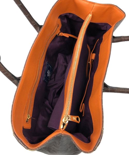 A.D.M.J.（エーディーエムジェイ）A.D.M.J. (エーディーエムジェイ) クロコ型押し トートバッグ ブラウンの古着・服飾アイテム