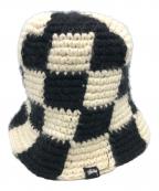 stussyステューシー）の古着「Checker Knit Bucket Hat」｜ブラック×ホワイト
