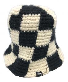 stussy（ステューシー）の古着「Checker Knit Bucket Hat」｜ブラック×ホワイト