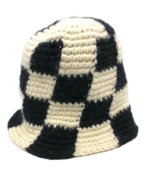 stussy（ステューシー）stussy (ステューシー) Checker Knit Bucket Hat ブラック×ホワイトの古着・服飾アイテム