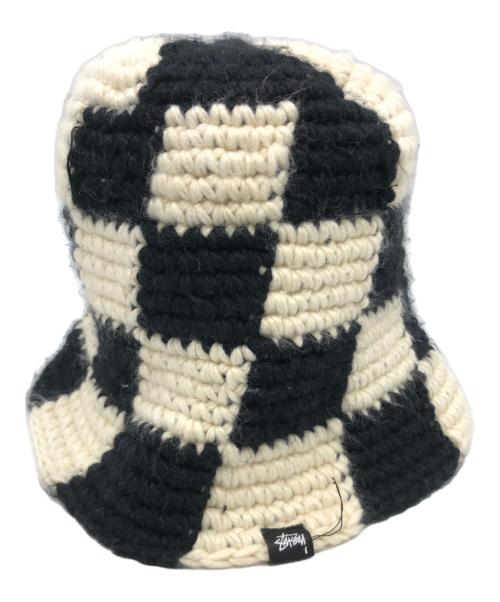 stussy（ステューシー）stussy (ステューシー) Checker Knit Bucket Hat ブラック×ホワイトの古着・服飾アイテム