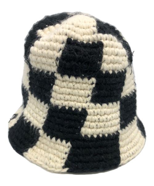 stussy（ステューシー）stussy (ステューシー) Checker Knit Bucket Hat ブラック×ホワイトの古着・服飾アイテム