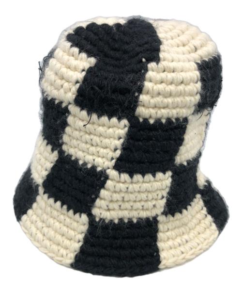 stussy（ステューシー）stussy (ステューシー) Checker Knit Bucket Hat ブラック×ホワイトの古着・服飾アイテム