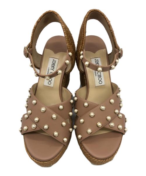 JIMMY CHOO（ジミーチュウ）JIMMY CHOO (ジミーチュウ) Dellena100　ウェッジソールサンダル ベージュ×ピンク サイズ:36の古着・服飾アイテム