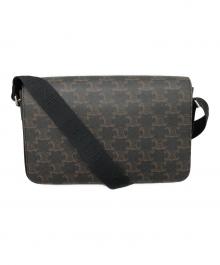 CELINE（セリーヌ）の古着「フラップ メッセンジャー バッグ / トリオンフキャンバス＆カーフスキン」｜ブラック