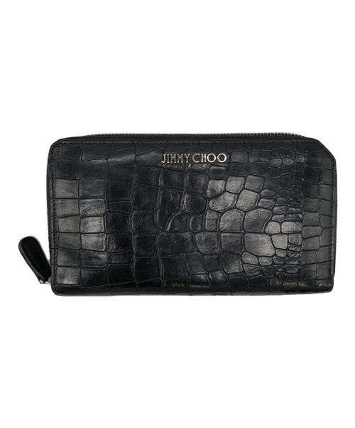 JIMMY CHOO（ジミーチュウ）JIMMY CHOO (ジミーチュウ) ラウンドファスナー型押し財布 ブラックの古着・服飾アイテム