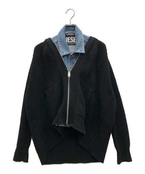 DIESEL（ディーゼル）DIESEL (ディーゼル) ニットドッキングジャケット ブラック×インディゴ サイズ:XSの古着・服飾アイテム