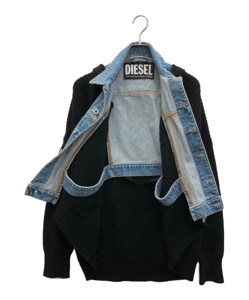 DIESEL（ディーゼル）DIESEL (ディーゼル) ニットドッキングジャケット ブラック×インディゴ サイズ:XSの古着・服飾アイテム