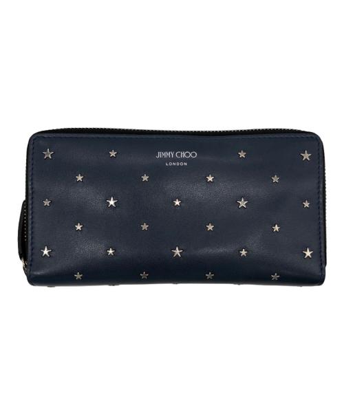 JIMMY CHOO（ジミーチュウ）JIMMY CHOO (ジミーチュウ) スタッズラウンドファスナー財布 ブルーの古着・服飾アイテム