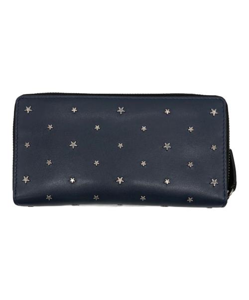 JIMMY CHOO（ジミーチュウ）JIMMY CHOO (ジミーチュウ) スタッズラウンドファスナー財布 ブルーの古着・服飾アイテム