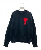 AMI PARISアミ パリス）の古着「ビックハートロゴ入り オーバーサイズ ニット」｜ブラック