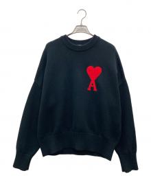 AMI PARIS（アミ パリス）の古着「ビックハートロゴ入り オーバーサイズ ニット」｜ブラック