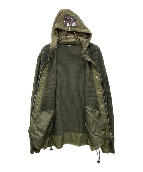 DIESEL（ディーゼル）DIESEL (ディーゼル) ロゴパッチニットジップパーカー オリーブ サイズ:ＸＬの古着・服飾アイテム