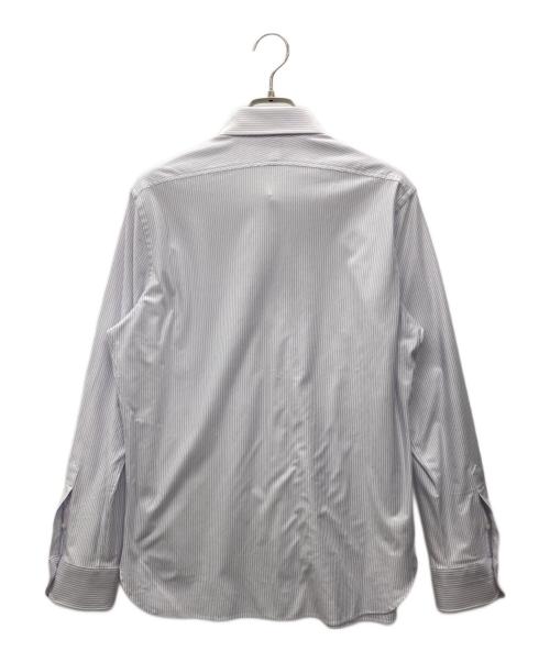 MACKINTOSH LONDON（マッキントッシュ ロンドン）MACKINTOSH LONDON (マッキントッシュ ロンドン) キャンディーストライプジャージーシャツ ホワイト×パープル サイズ:Lの古着・服飾アイテム