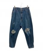 doubletダブレット）の古着「DAMAGED SILK DENIM PANTS」｜インディゴ