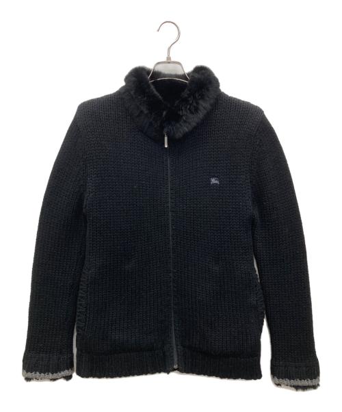BURBERRY BLACK LABEL（バーバリーブラックレーベル）BURBERRY BLACK LABEL (バーバリーブラックレーベル) ラビットファーニットジャケット ブラック サイズ:2の古着・服飾アイテム