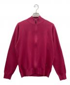 Paul Stuartポールスチュアート）の古着「「Cotton Brid」鹿の子フルジップセーター」｜ショッキングピンク