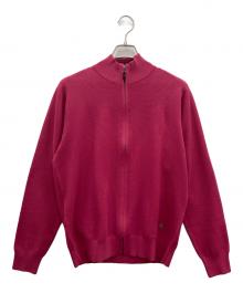 Paul Stuart（ポールスチュアート）の古着「「Cotton Brid」鹿の子フルジップセーター」｜ショッキングピンク