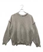 MAISON SPECIALメゾンスペシャル）の古着「Embroidery Damage Prime-Over Crew Neck Knit Pullover」｜グレー