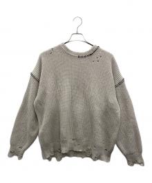 MAISON SPECIAL（メゾンスペシャル）の古着「Embroidery Damage Prime-Over Crew Neck Knit Pullover」｜グレー