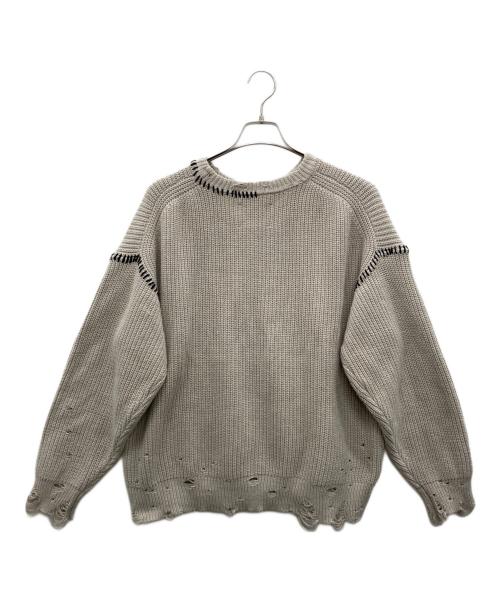 MAISON SPECIAL（メゾンスペシャル）MAISON SPECIAL (メゾンスペシャル) Embroidery Damage Prime-Over Crew Neck Knit Pullover グレーの古着・服飾アイテム