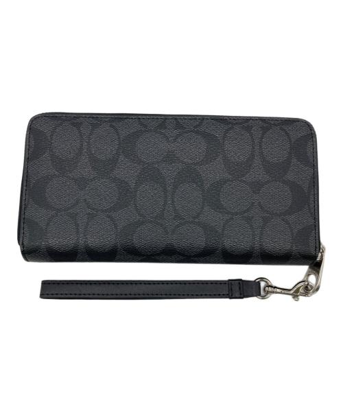 COACH（コーチ）COACH (コーチ) ロング ジップ アラウンド ウォレット シグネチャー キャンバス ブラックの古着・服飾アイテム