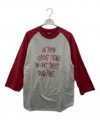 stussyステューシー）の古着「ラグランカットソー」｜グレー×レッド