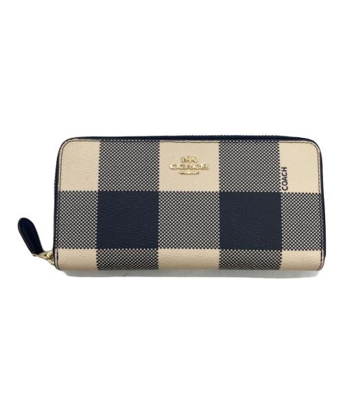COACH（コーチ）COACH (コーチ) ラウンドファスナー長財布 アイボリー×ネイビーの古着・服飾アイテム