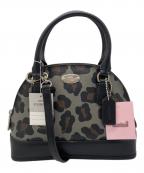 COACHコーチ）の古着「ラグジュアリー ミニ コーラ ドームド オセロット プリント 2WAYバッグ」｜ブラック×グレー