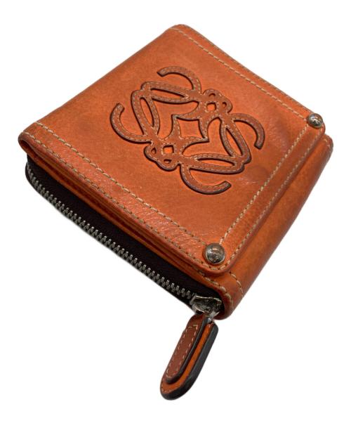 LOEWE（ロエベ）LOEWE (ロエベ) ビッグアナグラムラウンドジップ二つ折りコンパクトウォレット オレンジの古着・服飾アイテム